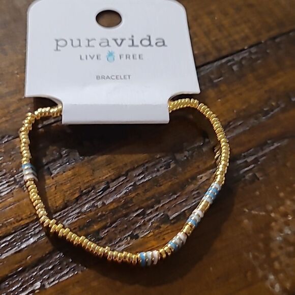 Puravida Metal And Enamel Gold Stretch Bracelet - NWT - Picture 6 of 6